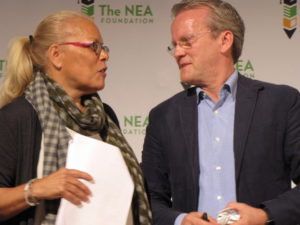 NEA Foundation President and CEO Harriet Sanford speaks with author Pasi Sahlberg at the foundation’s 9th Annual Cross-Site Convening held at NEA headquarters.