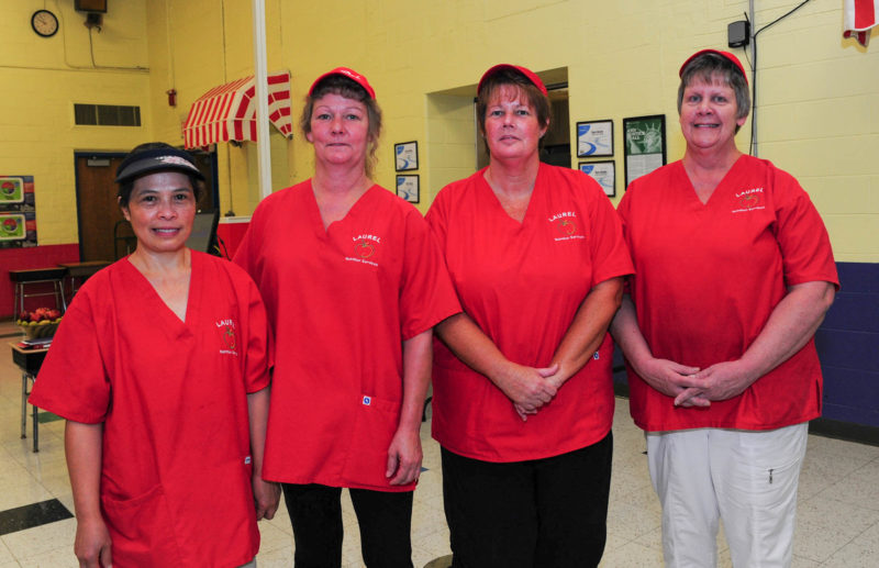  (L-R) Alice Bradshaw, Cindy Ridinger, Holly Timmons, Terri Morris. LEA members, food service workers at Dunbar Elementary School.
